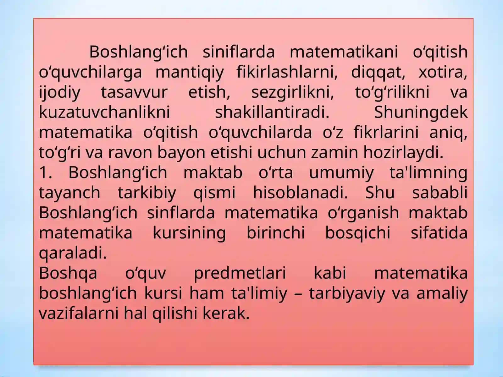 Boshlang‘ich sinflarda matematika o‘qitish umumiy metodikasi 4