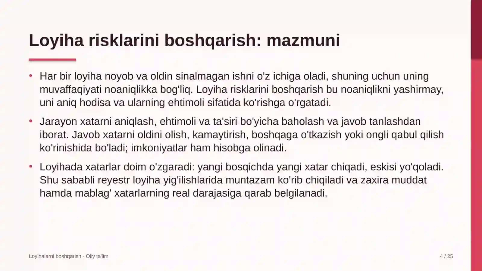 Chakana savdoda loyiha risklarini boshqarish 4