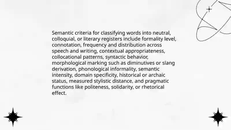 Definitions and distinguishing features of neutral, colloquial, and literary words 4