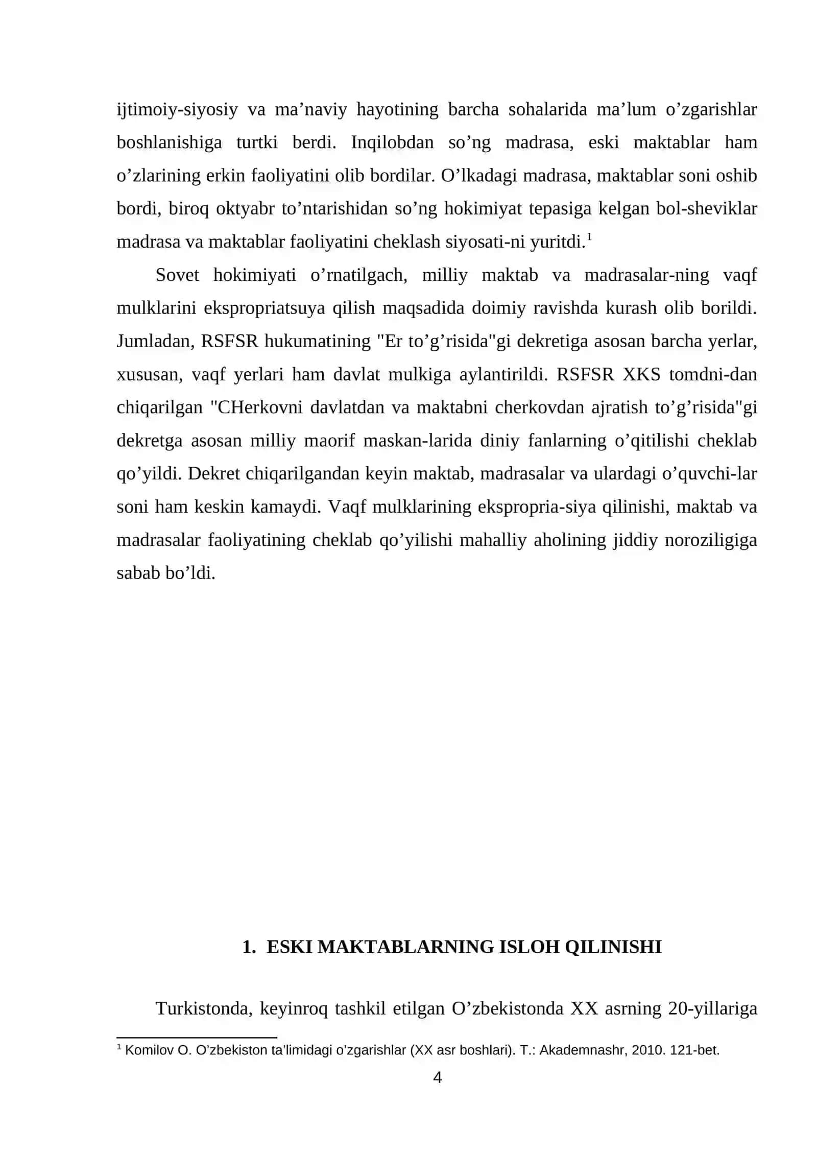 Sovetlar hukmronligi yillarida O’zbekistonda milliy maktablar tizimi 4