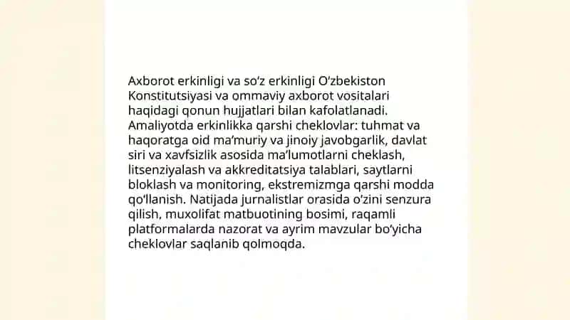 O‘zbekiston Respublikasida ommaviy axborot vositalarining faoliyati 4