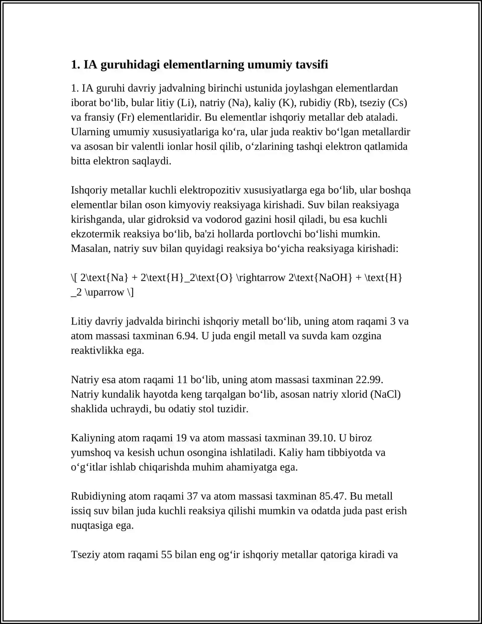 DAVRIY SISTEMANING ASOSIY GURUPACHASI I A GURUH ELEMENTLARI 4