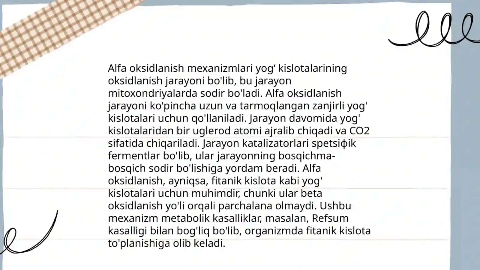 Yog‘ kislotalarning alfa oksidlanishi ahamiyati va buzilishi 4