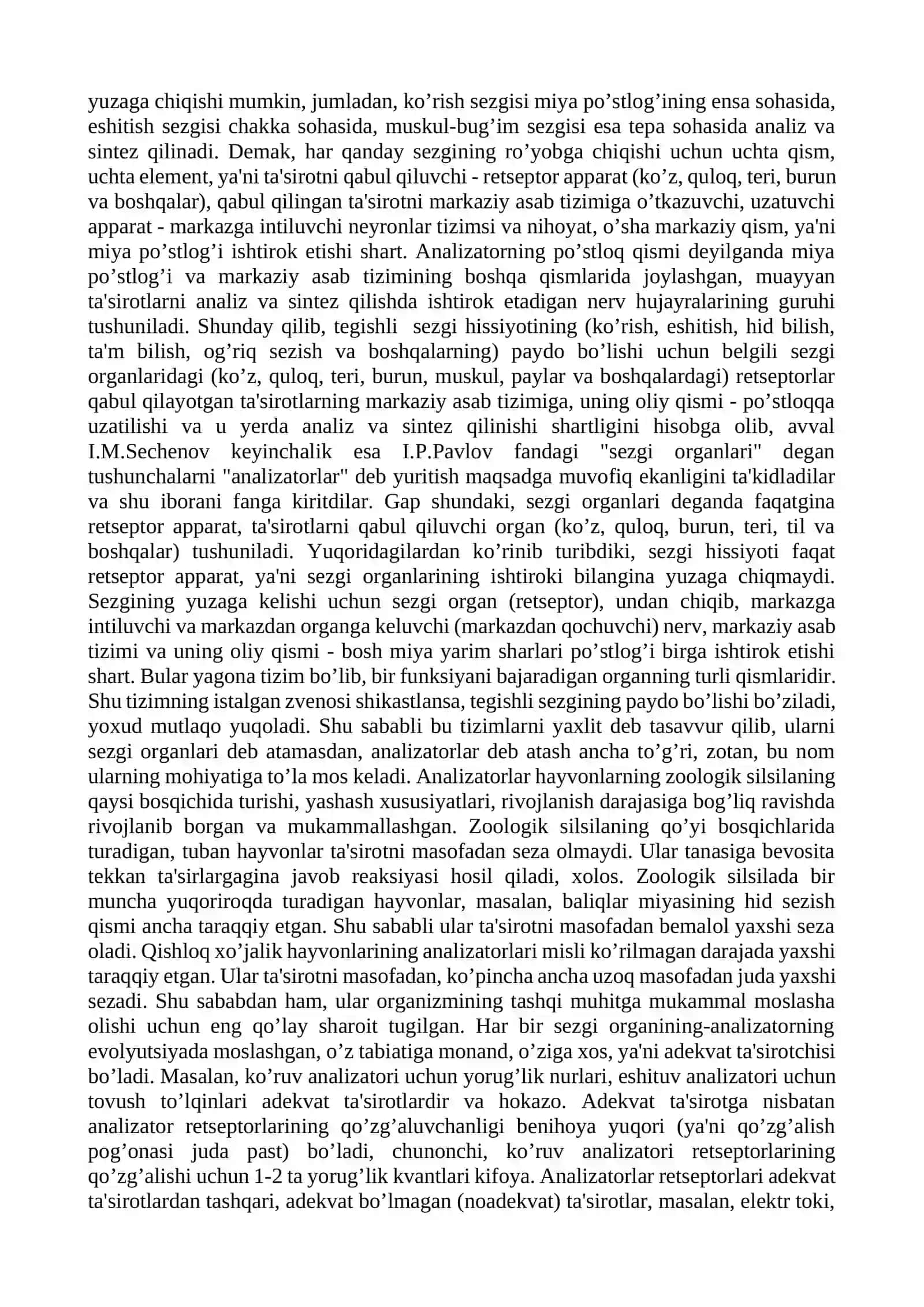 Sensor tizimlar fiziologiyasi 4