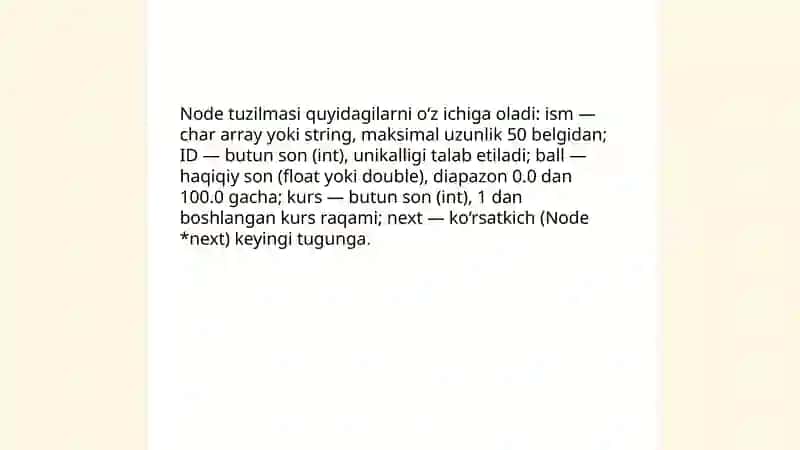 Linked List yordamida talabalarning reyting jadvalini yuritish 4
