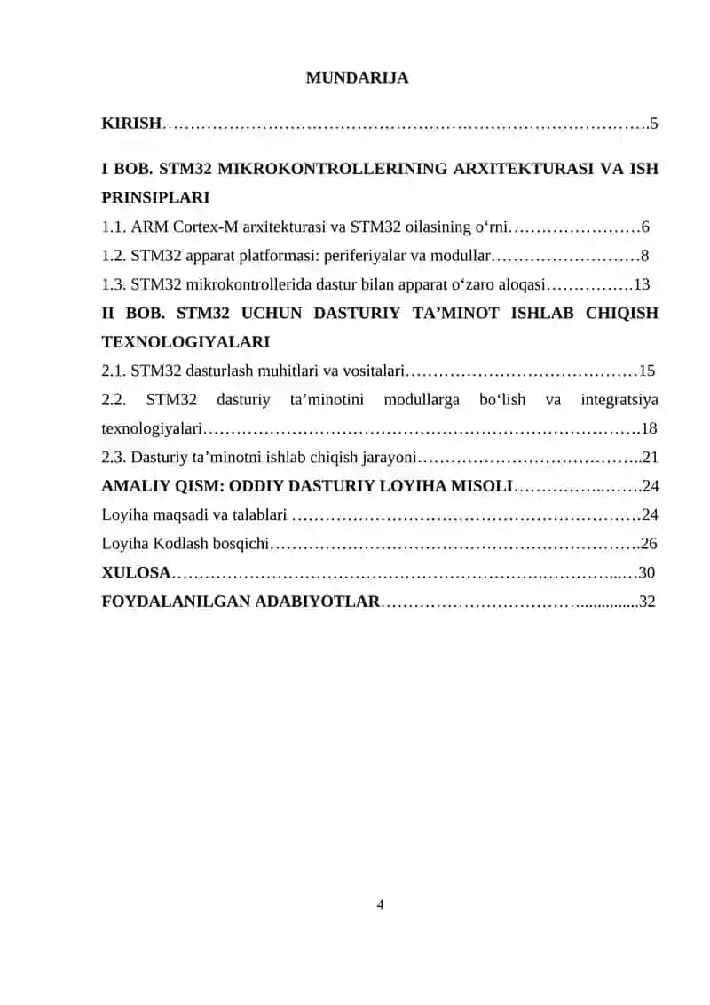 STM32 MIKROKONTROLLERLARIDA DASTURIY TA’MINOT ISHLAB CHIQISH 4
