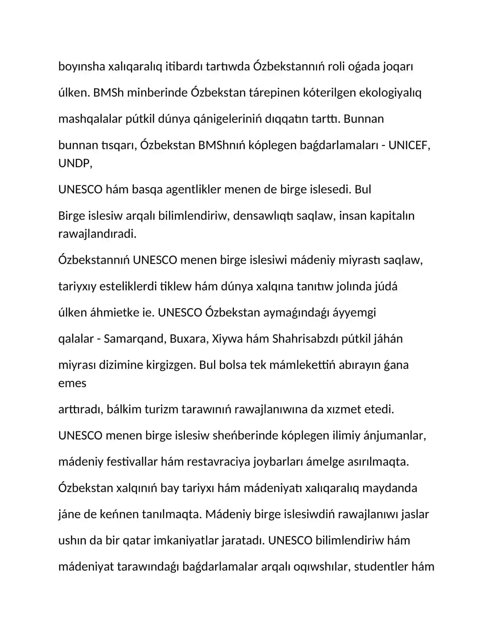 Ozbekstan xalq araliq sholkemler menen baylanisi referat 4