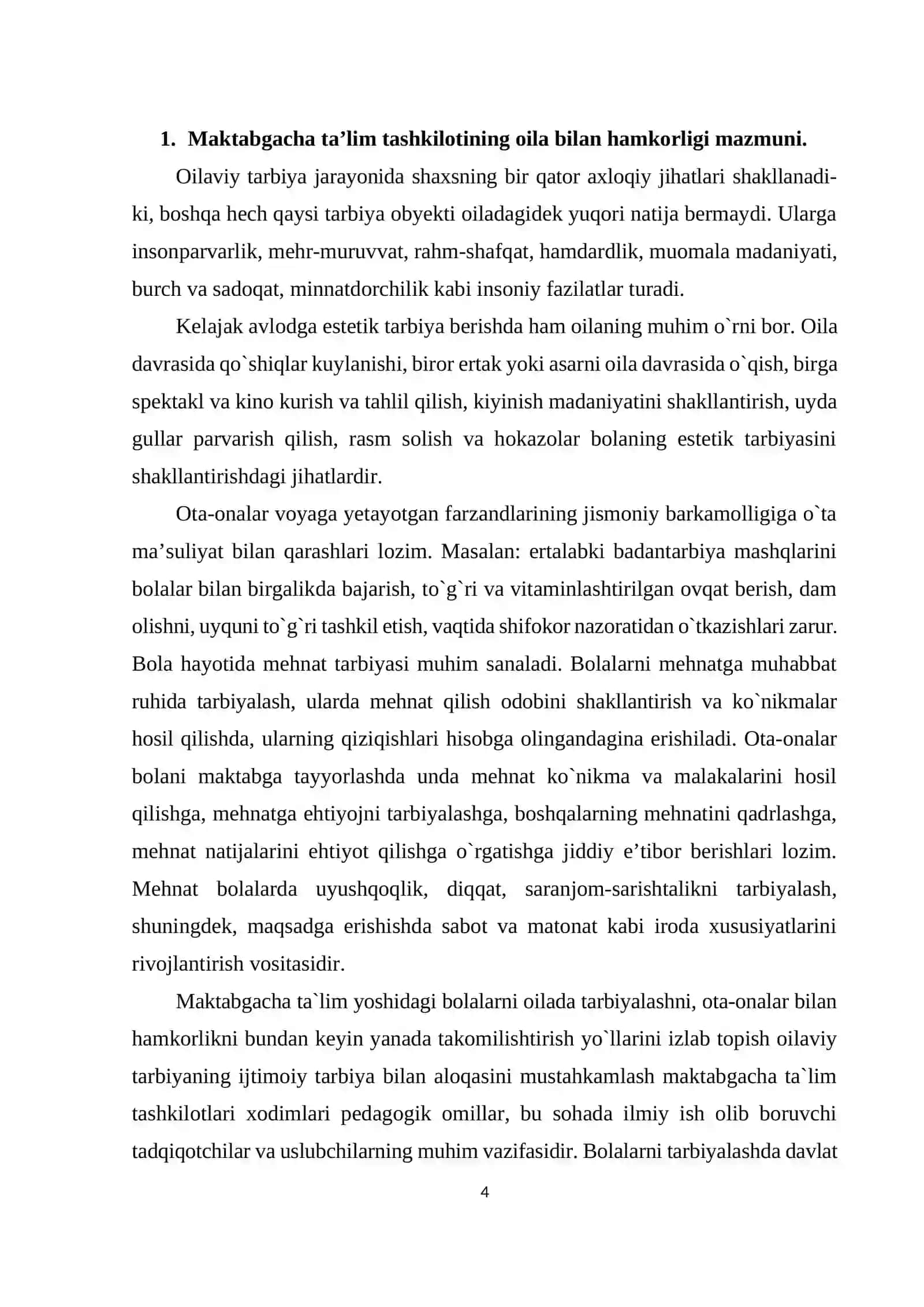 MAKTABGACHA TA’LIM MUASSASASI, OILA VA MAKTAB HAMKORLIGI 4