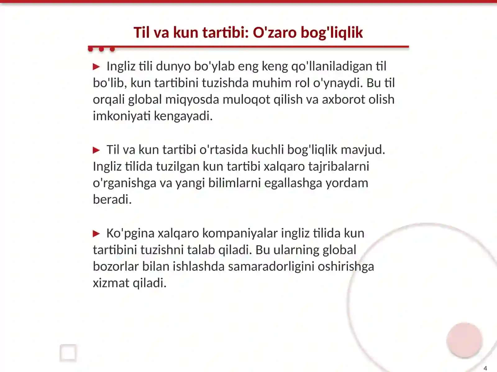 Kun tartibini tuzish Ingliz tilida 4