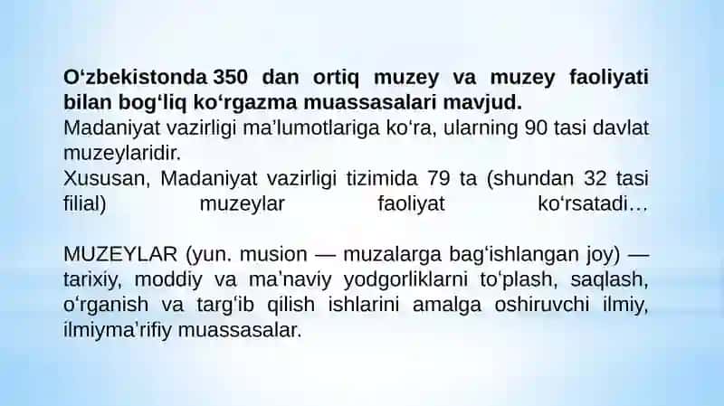 O’ZBEKISTONDA MUZEYLAR FAOLIYATI 4