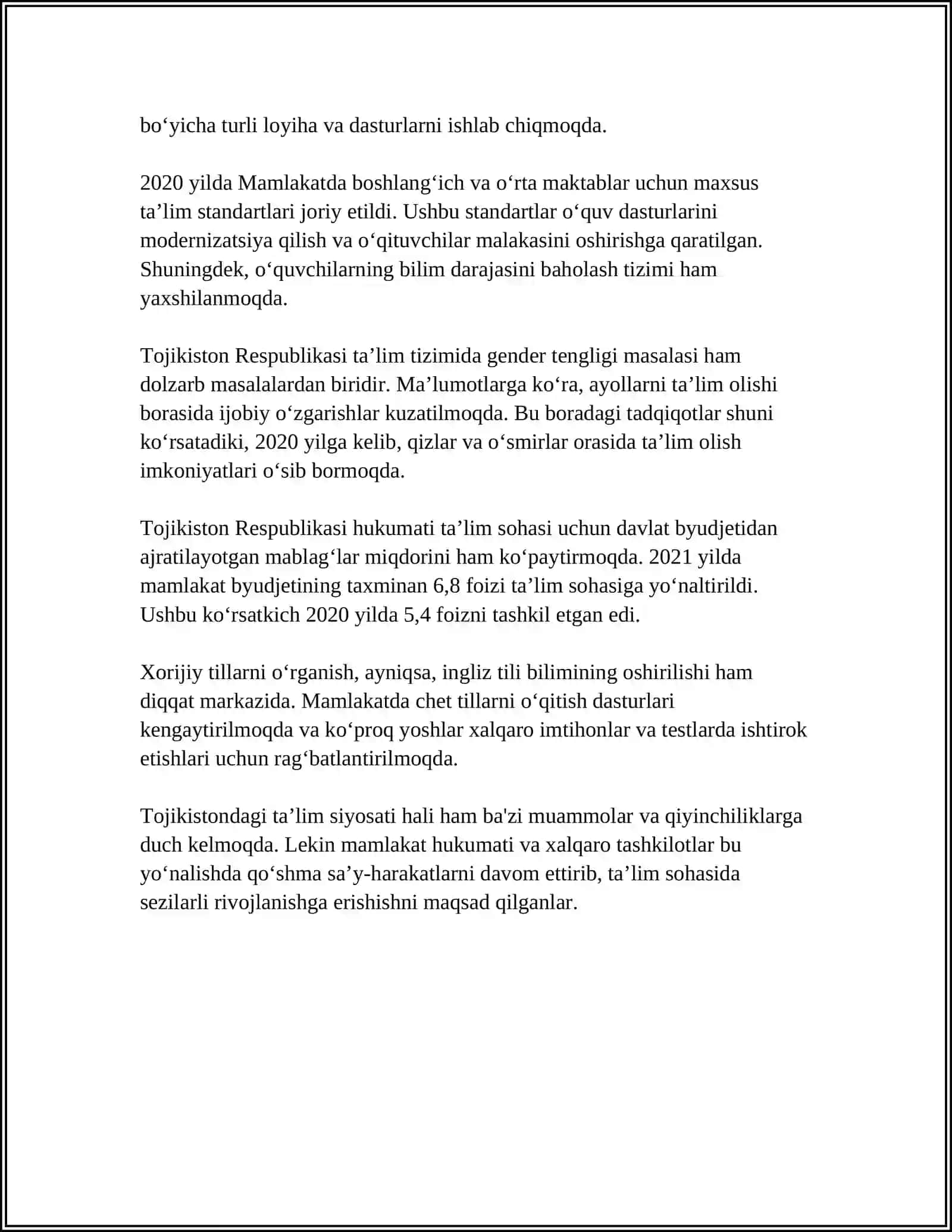 TOJIKISTON TALIM TIZIMI 4