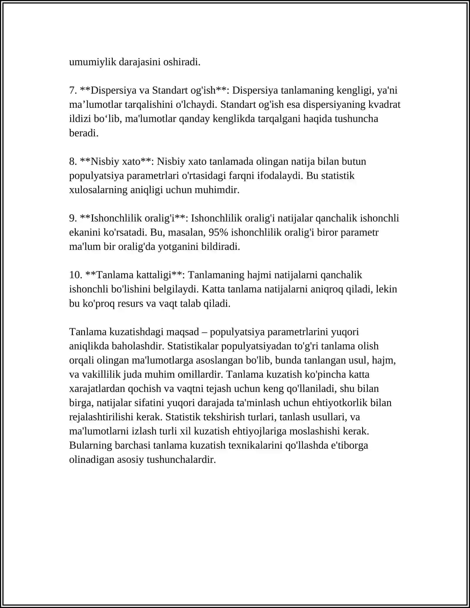 MUSTAQIL ISH Mavzu: TANLAMA KUZATISH 4