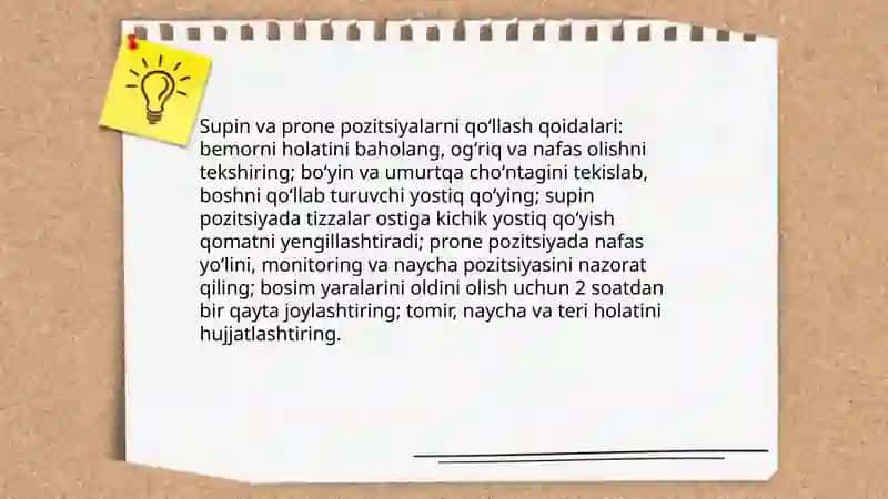 Bemorni toʻgʻri yotqizish va parvarish qilish tamoyillari 4