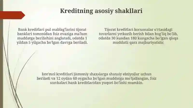 Kreditning shakllari va turlari 4