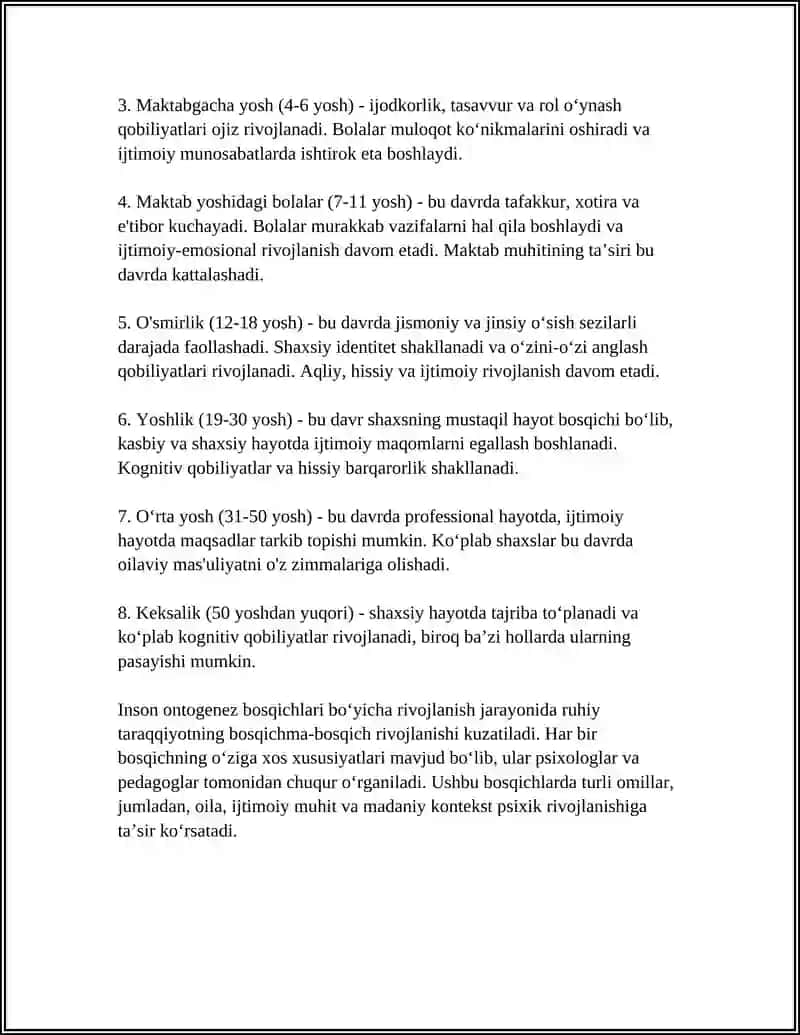 INSON PSIXIKASINI ONTOGENEZDA RIVOJLANISHI 4
