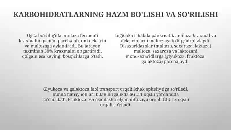 Uglevodlar almashinuvi va funktsiyalari 4