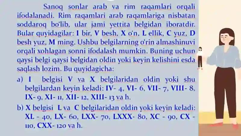 Lotin tilidan mustaqil ish slayd sanoq sonlar 4