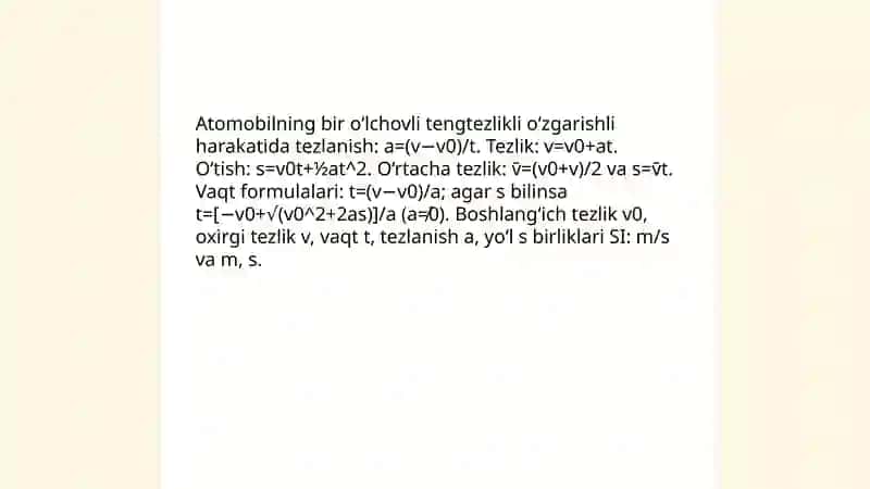 Atomobil harakatlarini hisoblash 4