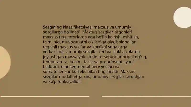 Sezgining tasnifi sezgi klassifikatsiyalari qonuniyatlari chet el psixologiyasida sezgi nazariyalari 4