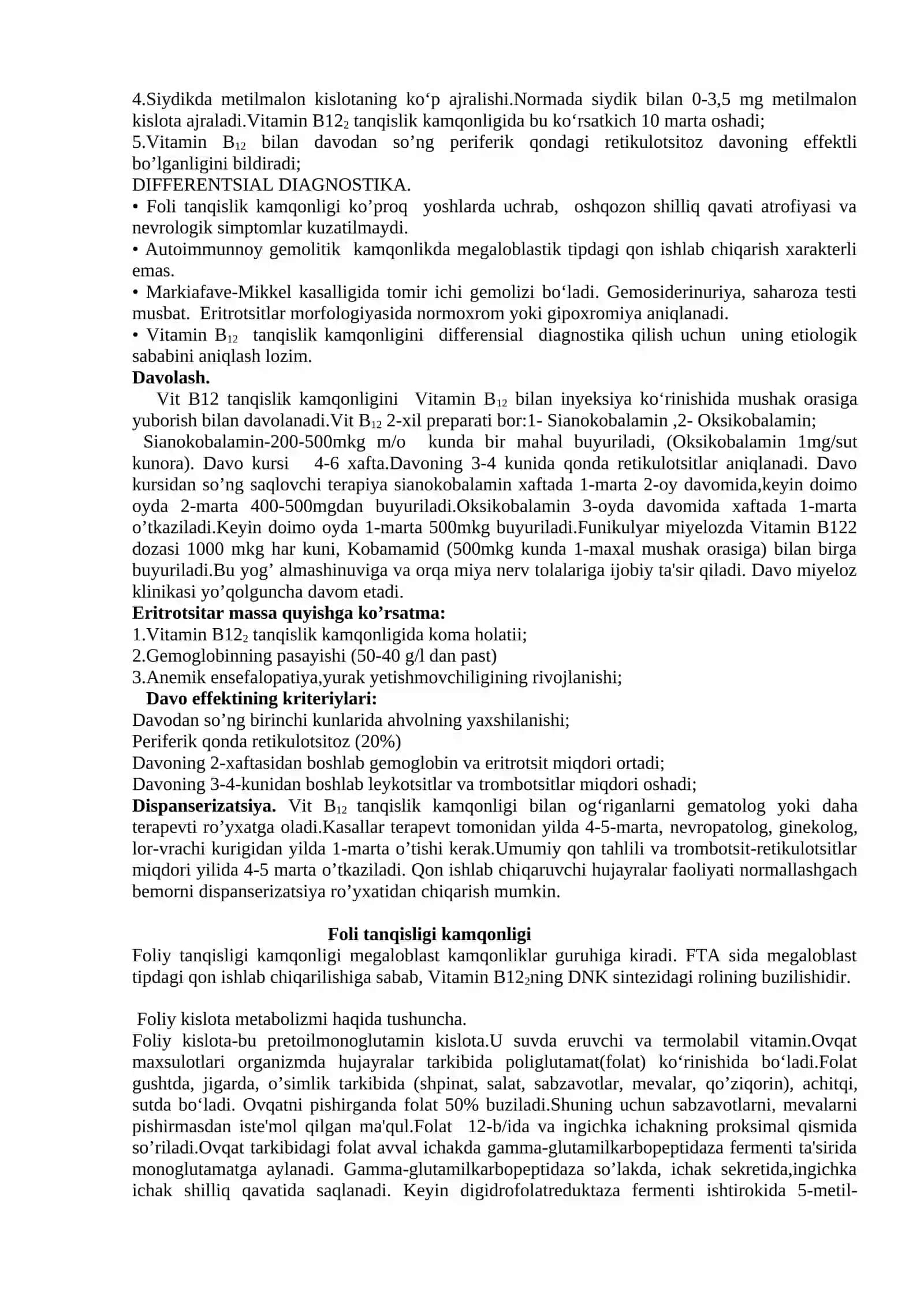 Megaloblast anemiyalar. Aplastik anemiya 4