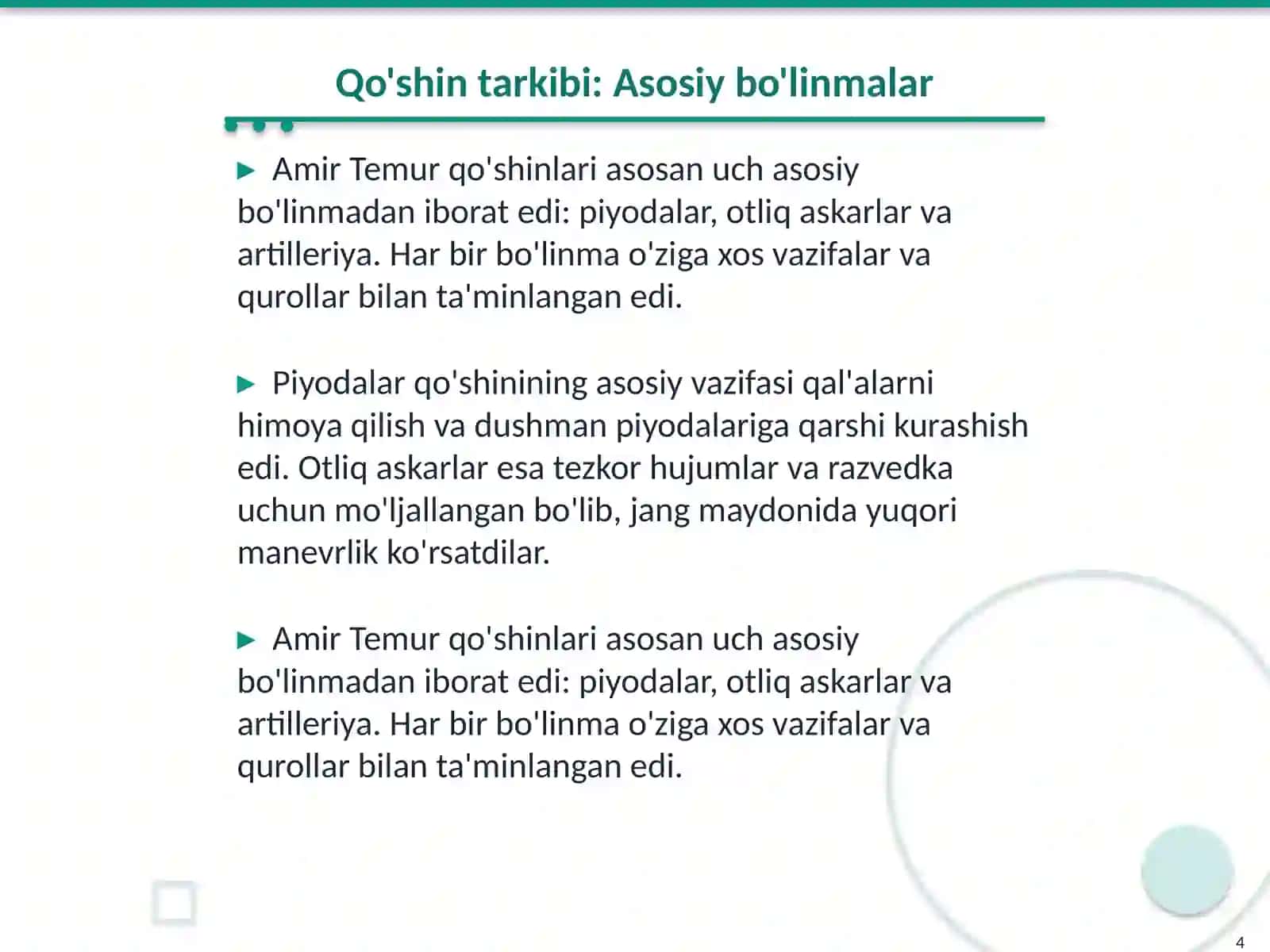 Amir Temur saltanatida qo'shin tuzilishi 4