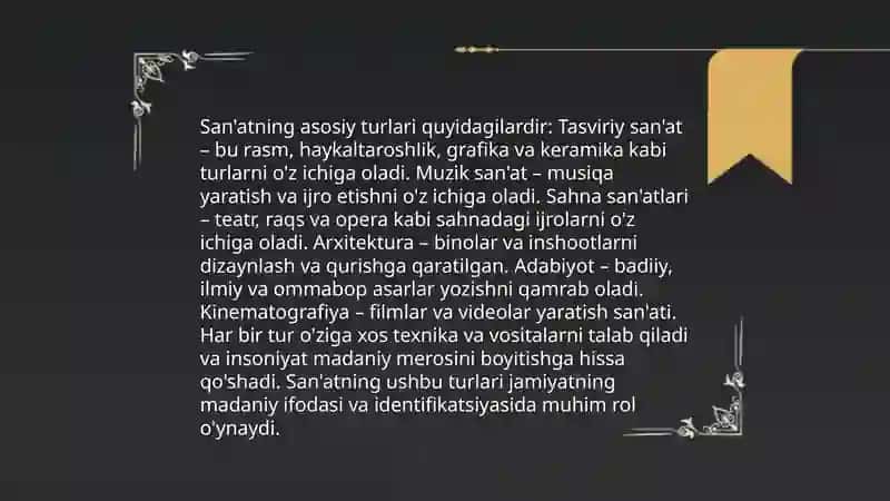 Sanʼat. Uning turlari va estetik mohiyati 4