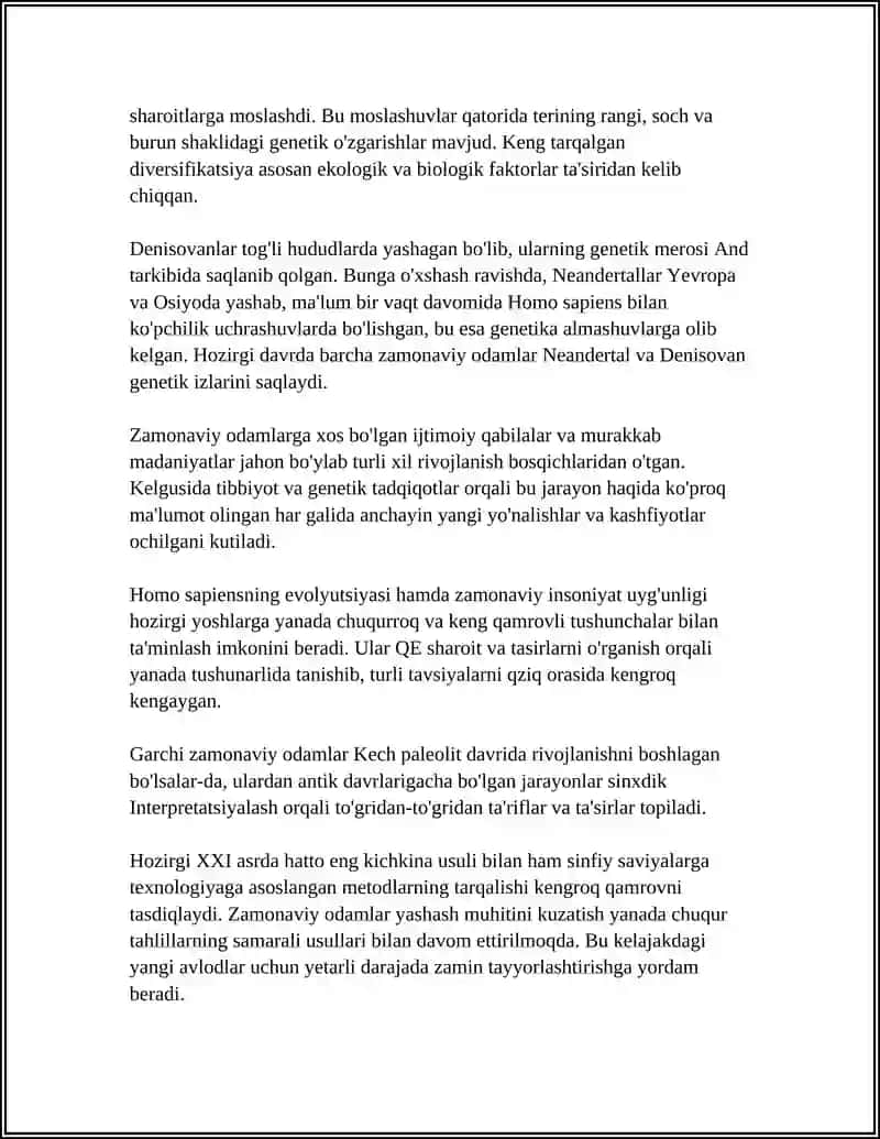 ZAMONAVIY ODAMNING PAYDO BOʻLISHI VA RIVOJLANISHI 4