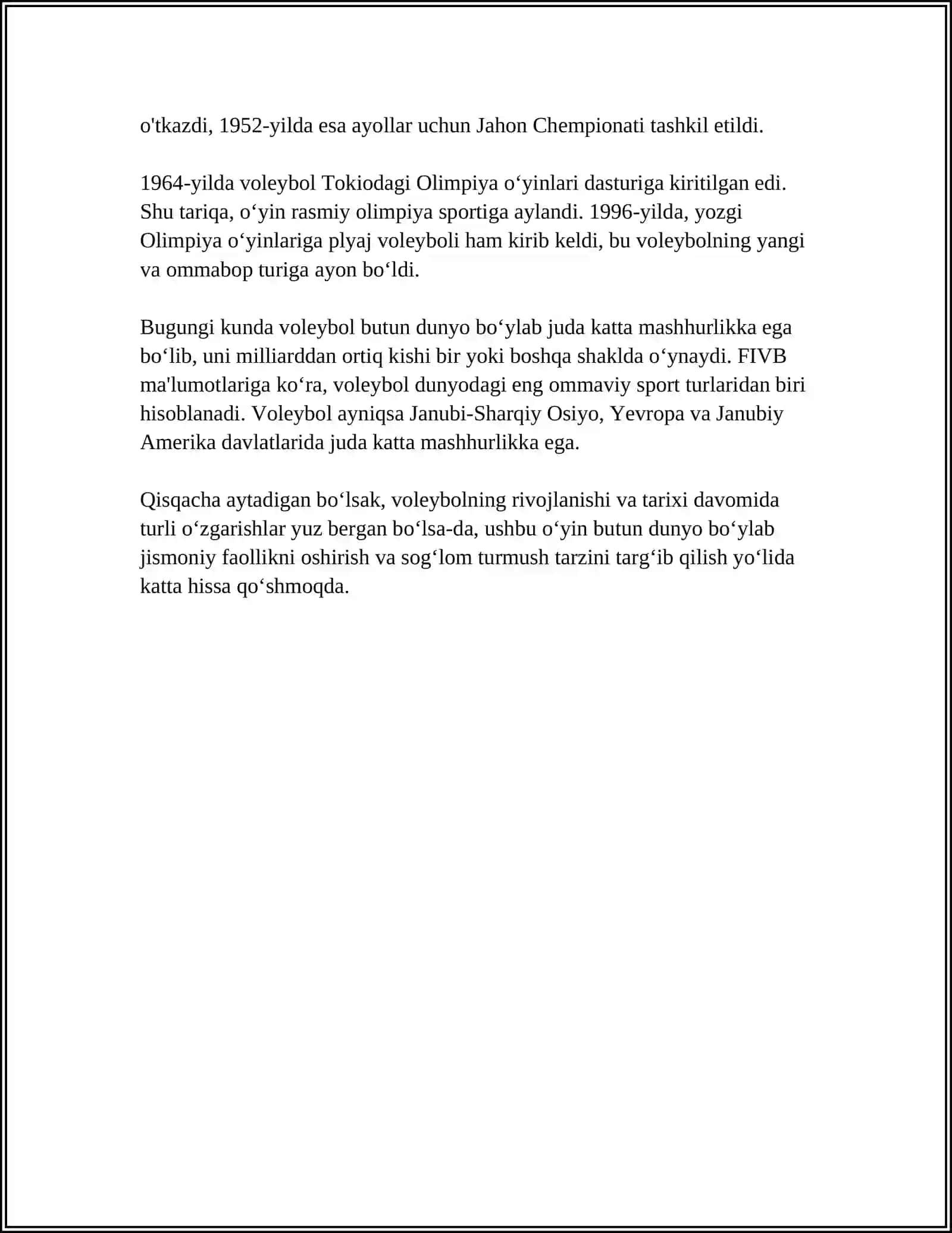 Voleybollning ixtiro qilinishi va tarixi 4