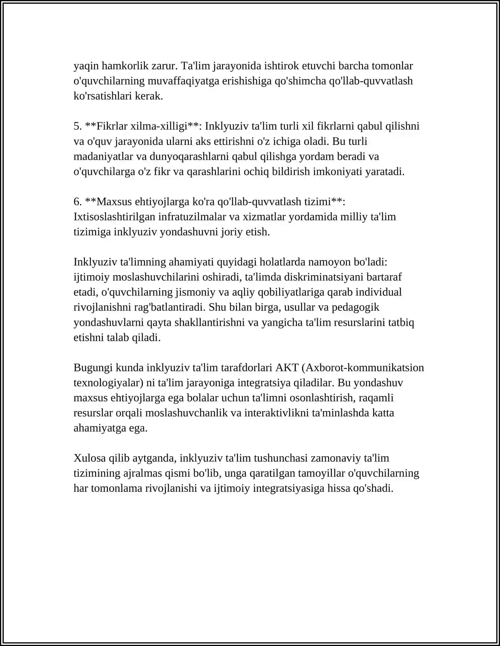INKLYUZIV TA'LIM MODELLARI: TAHLILI VA XUSUSIYATLARI 4
