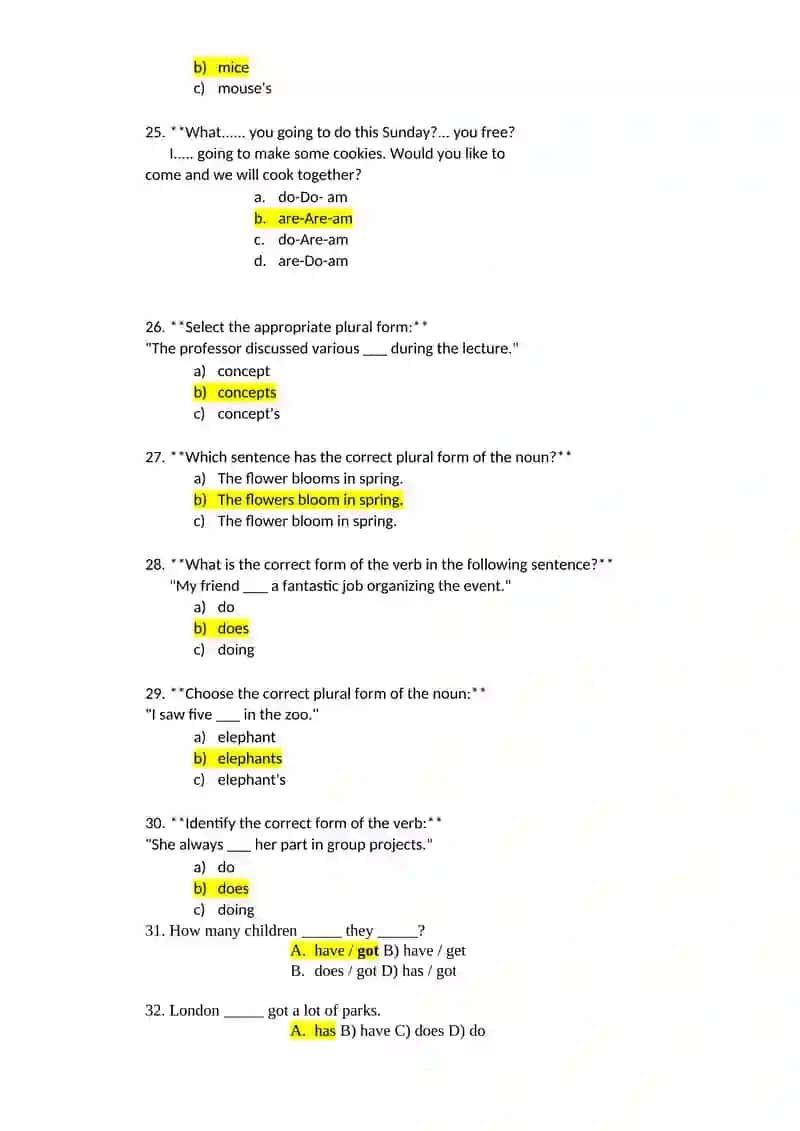 Plural Nouns Quiz 4