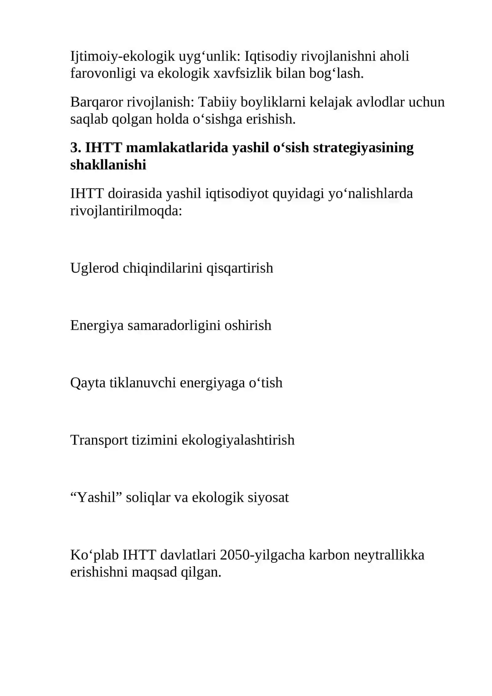 IHTT mamlakatlarida yashil o'sishni taminlash modellari 4