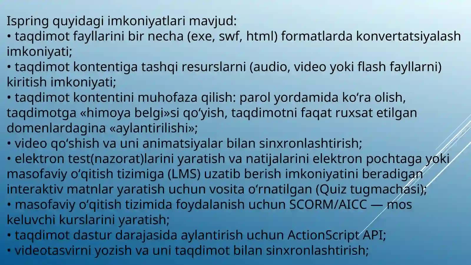 TA'LIMDA QO`LLANILADIGAN ELECTRON O'QUV VOSITALARI TURLARI VA TAVSIFI 4