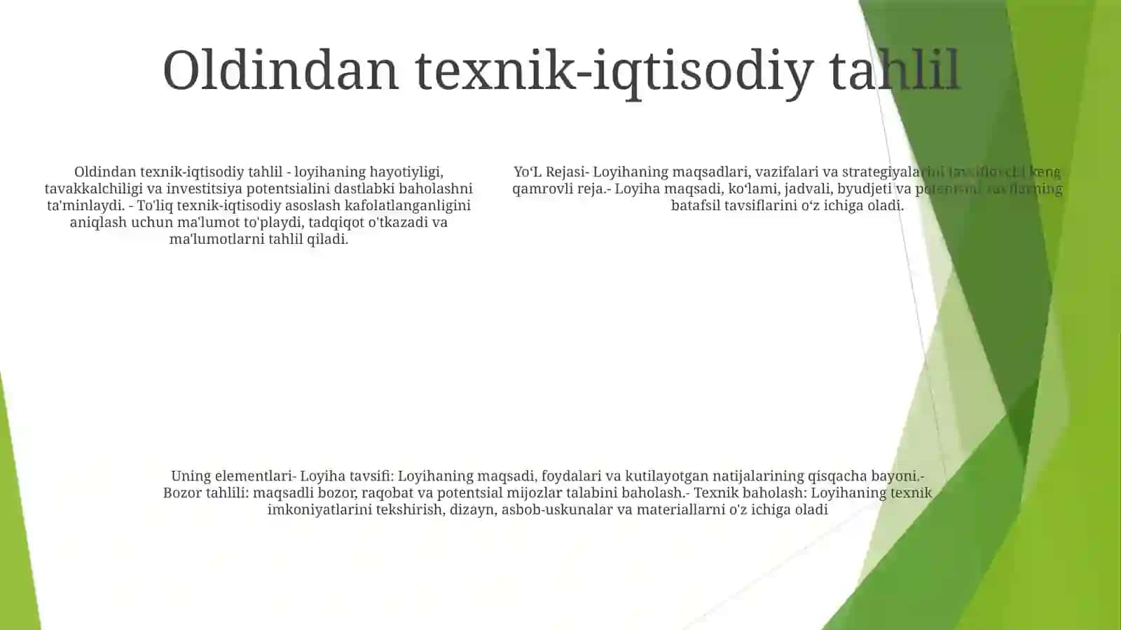YoʻL Rejasi VaUningElementlari 4