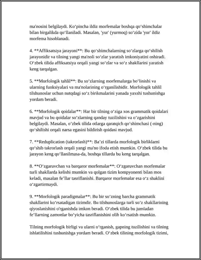 TILLARNING MORFOLOGIK TASNIFI 4