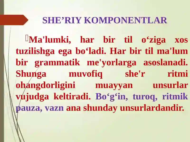 SHE’R TUZILISHI VA SHE’R TIZIMLARI 4