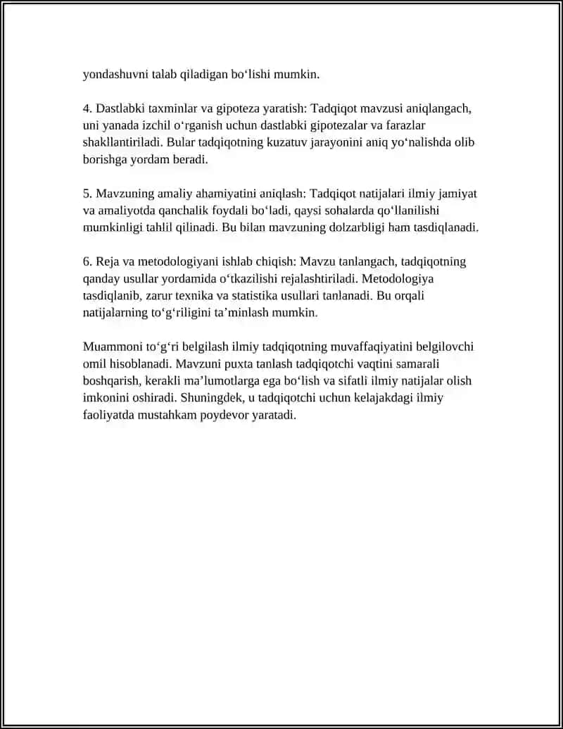 TADQIQOT MAVZUSINI TANLASH YO'LLARI 4