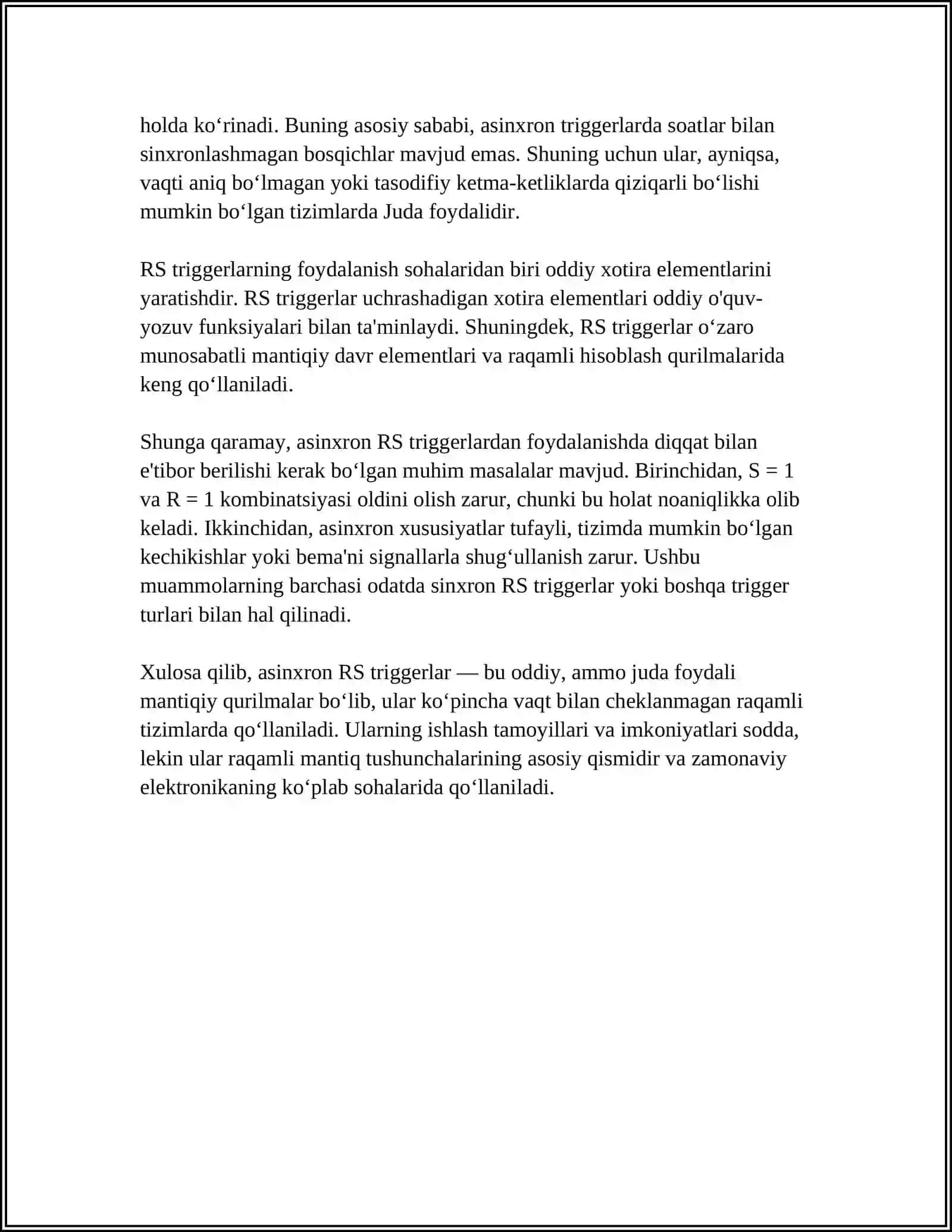 ASINXRON RS TRIGGERLAR. FUNKSIONAL SXEMALARI, ISHLASH PRINSIPI 4