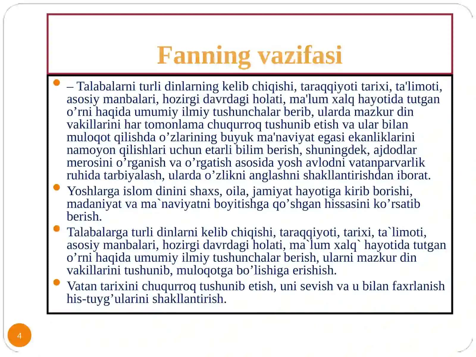 DINSHUNOSLIK FANIGA KIRISH. DINNING IBTIDOIY SHAKLLARI 4