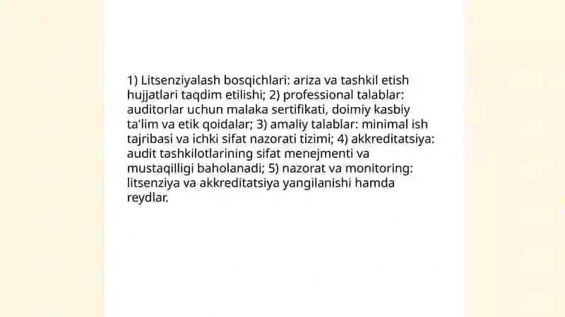 Auditorlik faoliyatini huquqiy asoslari, xalqaro audit standartlari 4