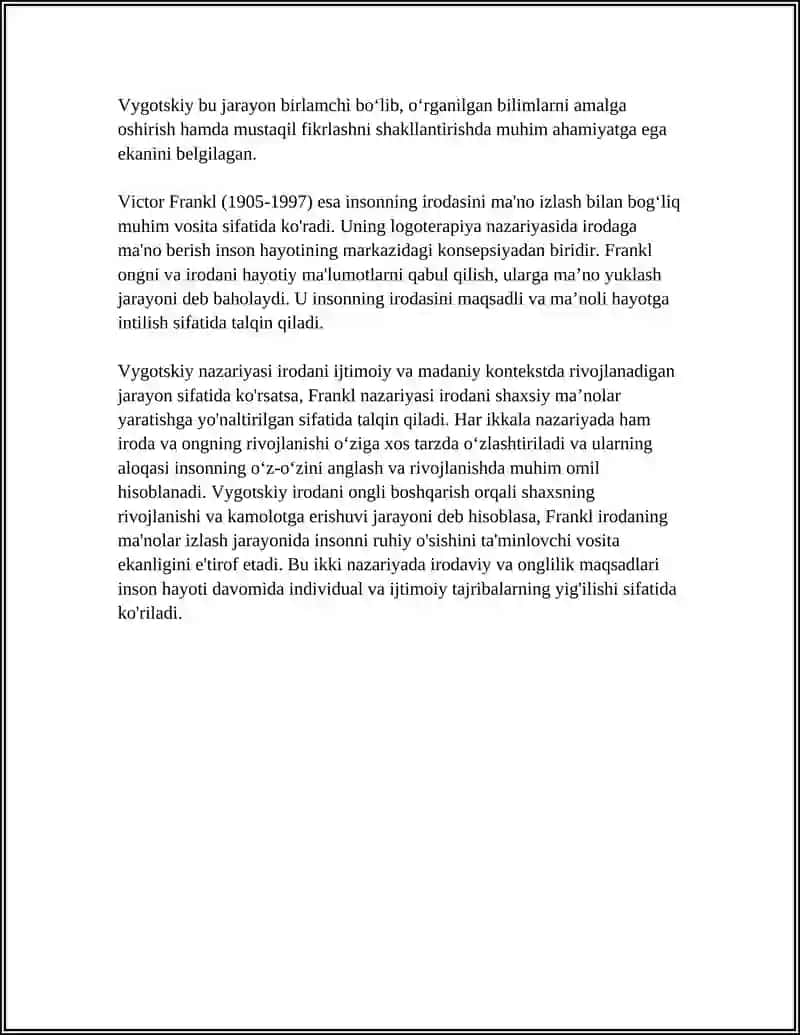 VIGOTSKIY VA FRANKL NAZARIYALARIDA IRODA 4