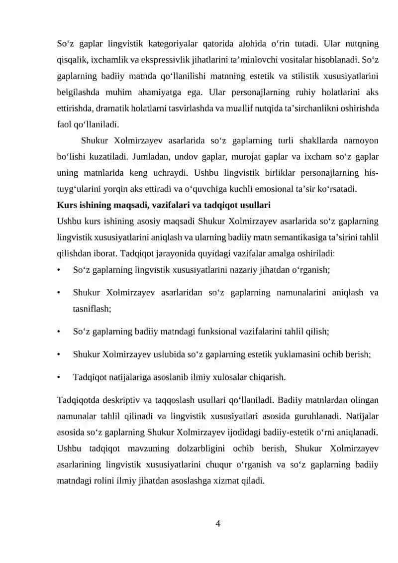 Shukur Xolmirzayevning asarlarida so‘z gaplarning qo‘llanilishi 4