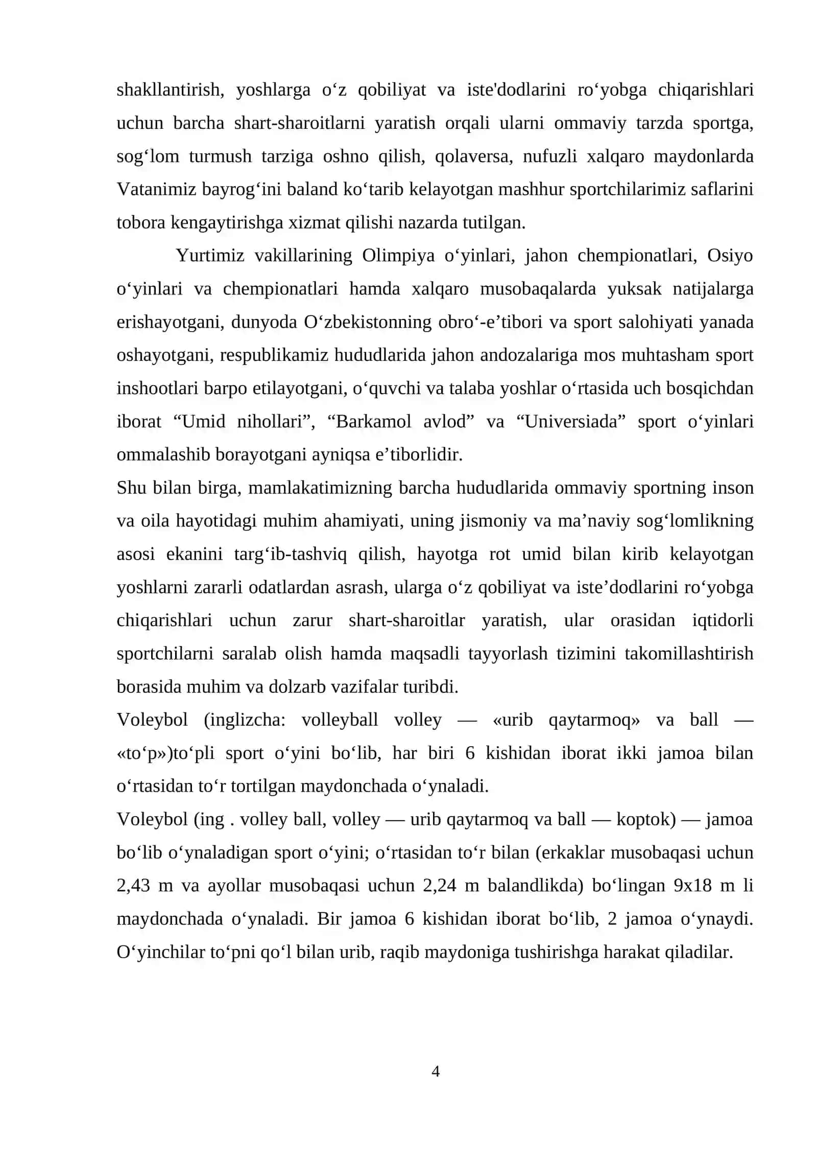 Voleybol maydoni va jihozlarining o'lchami 4