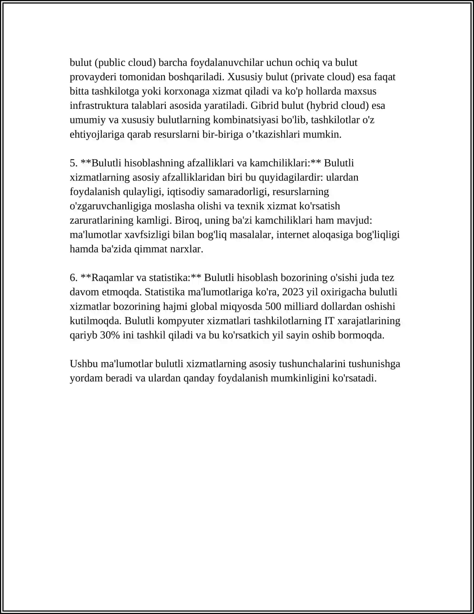 BULUTLI XIZMATLAR VA ULARNING IMKONIYATLARIDAN FOYDALANISHNI OʼRGATADIGAN AMALIY QOʼLLANMA TAYYORLASH 4