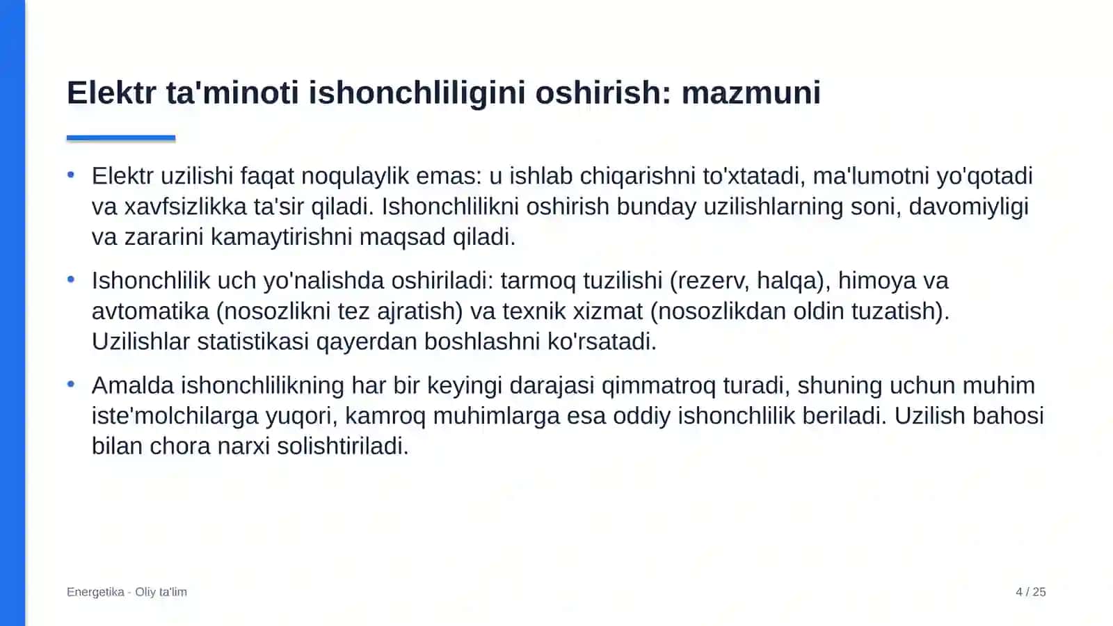 Yetkazib berish xizmatlarida elektr ta'minoti ishonchliligini oshirish 4