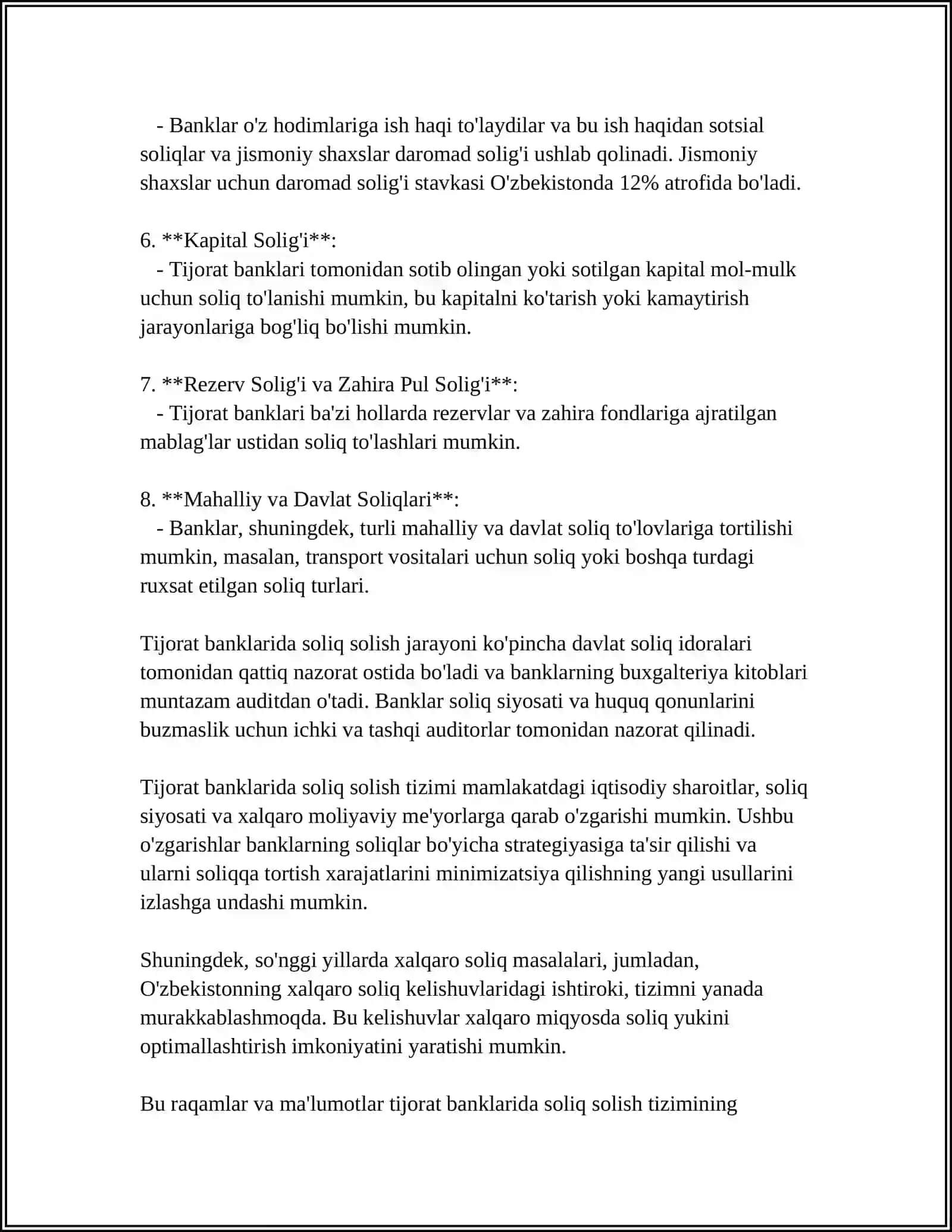 TIJORAT BANKLARDA SOLIQ SOLISH USLUBIYATI VA UNING O'ZIGA XOS XUSUSIYATI 4