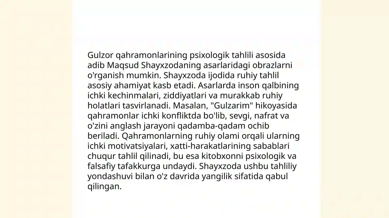 Xojaning "Gulzor " asarida obraz va xarakter yaratish mahorati 4