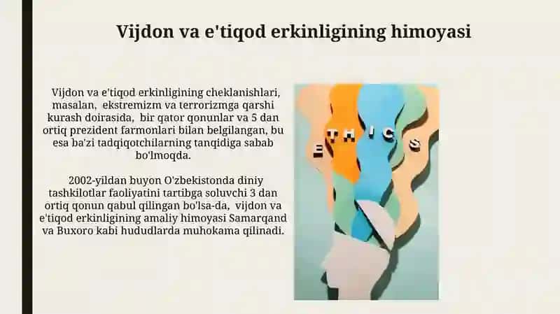 Vijdon va e'tiqod erkinligining ta'rifi 4