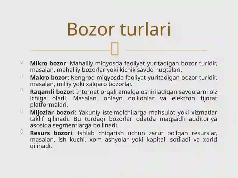Bozor va uning turlari. Monopoliya. Oligopoliya. 4
