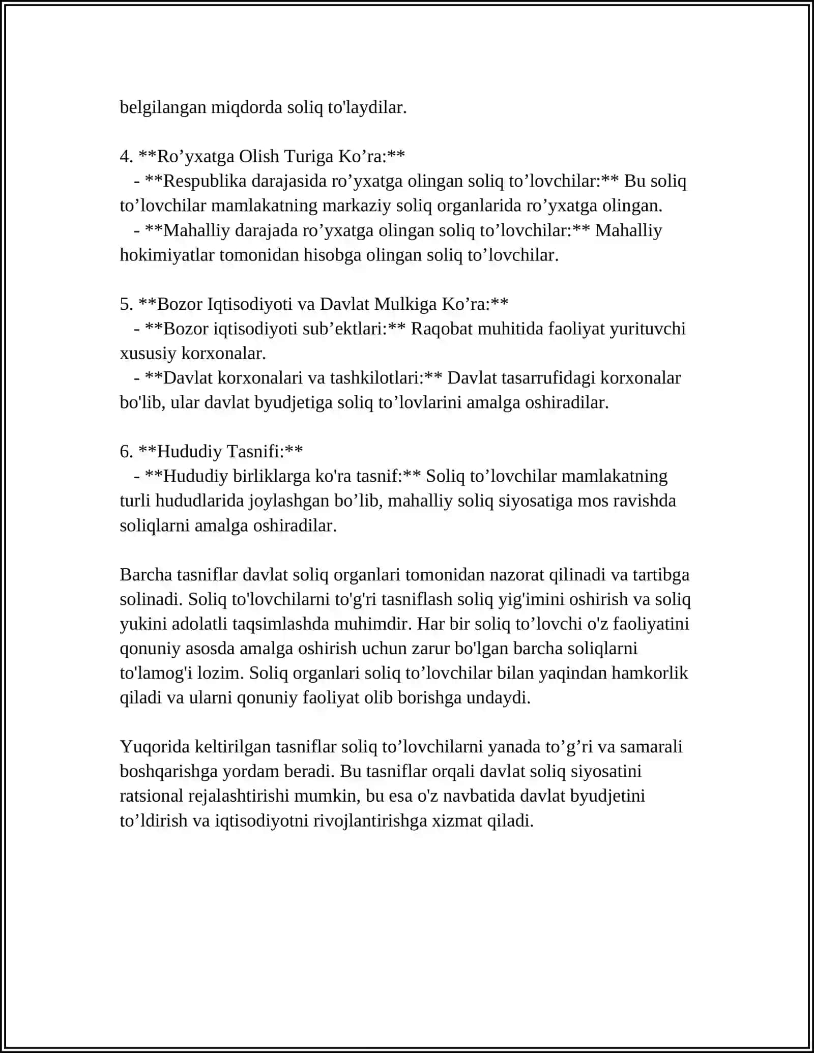 SOLIQ TOLOVCHILARNING AYRIM TOYIFALARI UCHUN SOLIQ SOLISHNI OZIGA HOS HUSUSIYATLARI 4