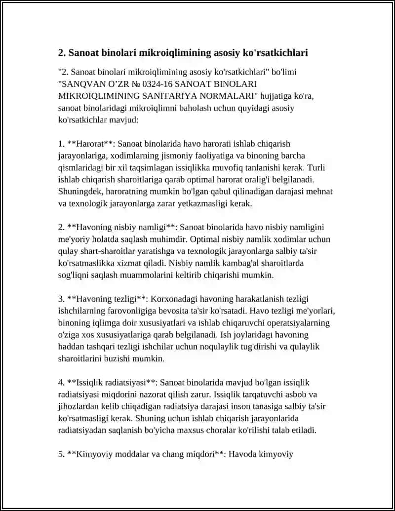 SANOAT BINOLARI MIKROIQLIMINING SANITARIYA NORMALARI 4
